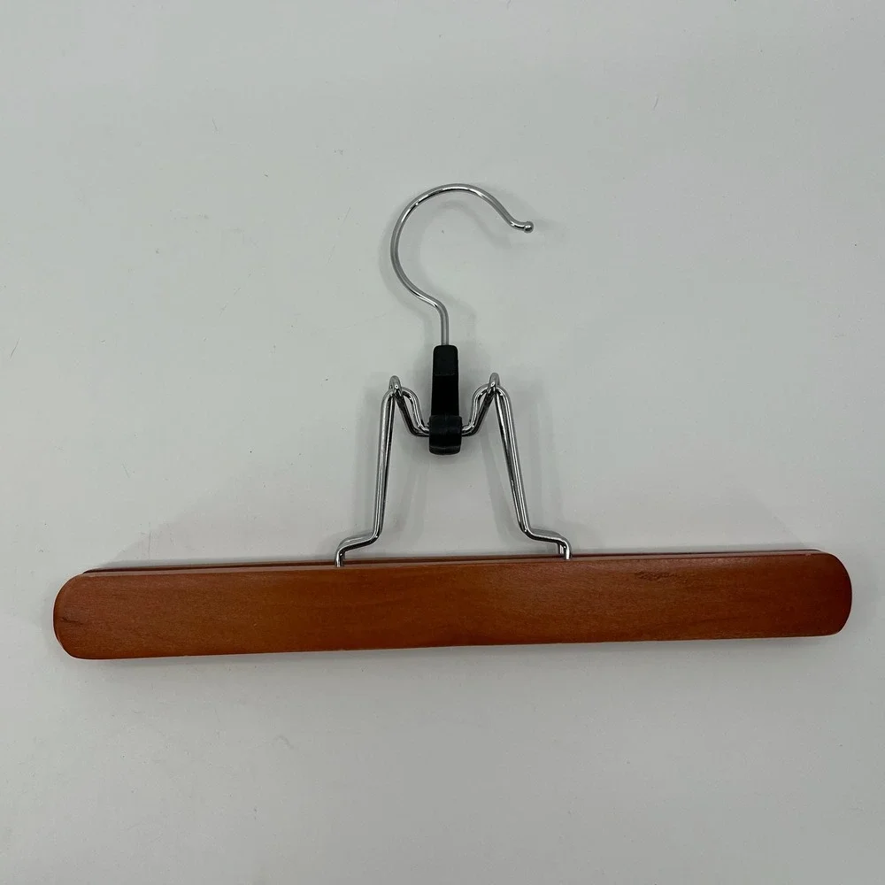 Wood Hangers SET of 7 Brown Felt Lined Clamp Style Pants Skirt Closet Storage
